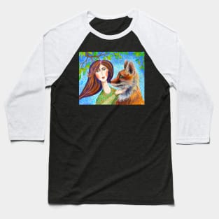 She Has a Fox Soul Watercolor Illustration Baseball T-Shirt